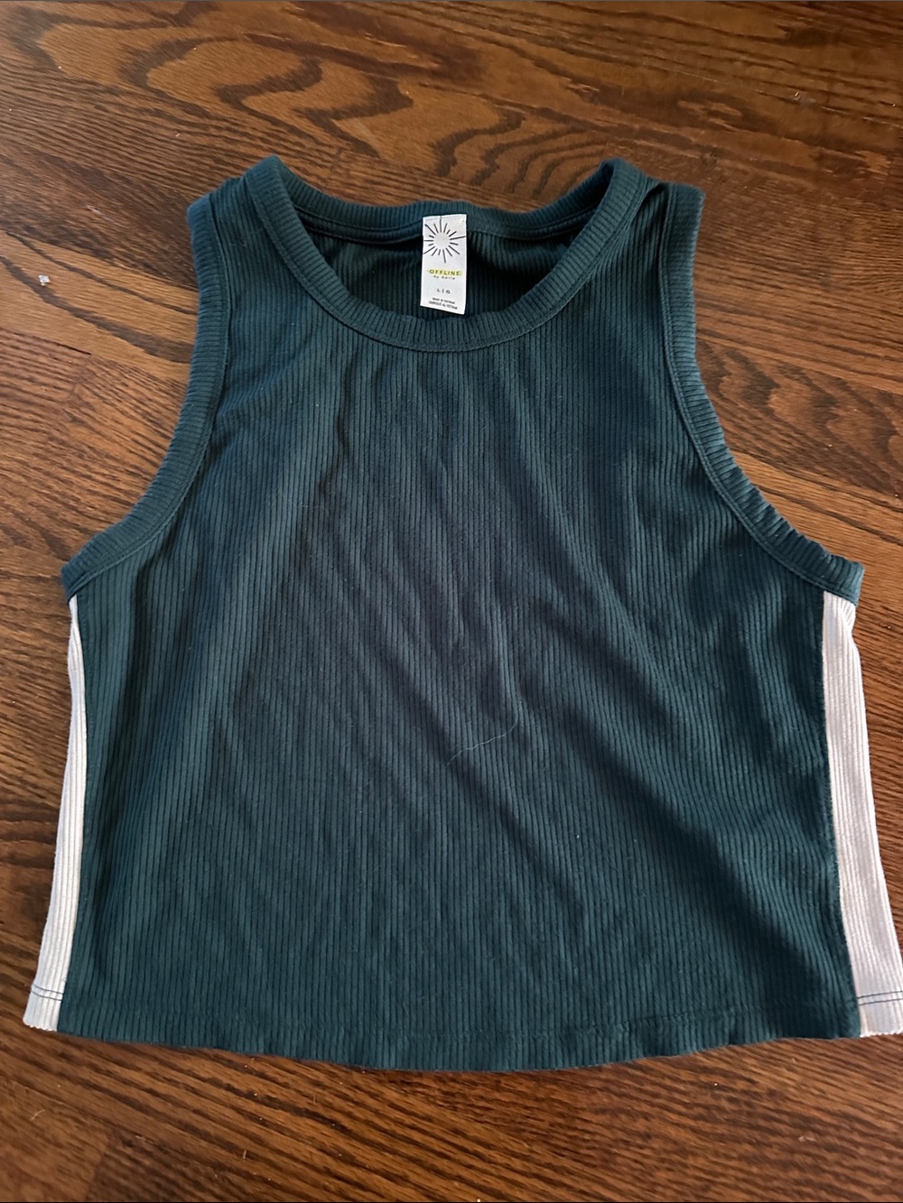 Offline by aerie green Ribbed Tank Top with White Label Accent